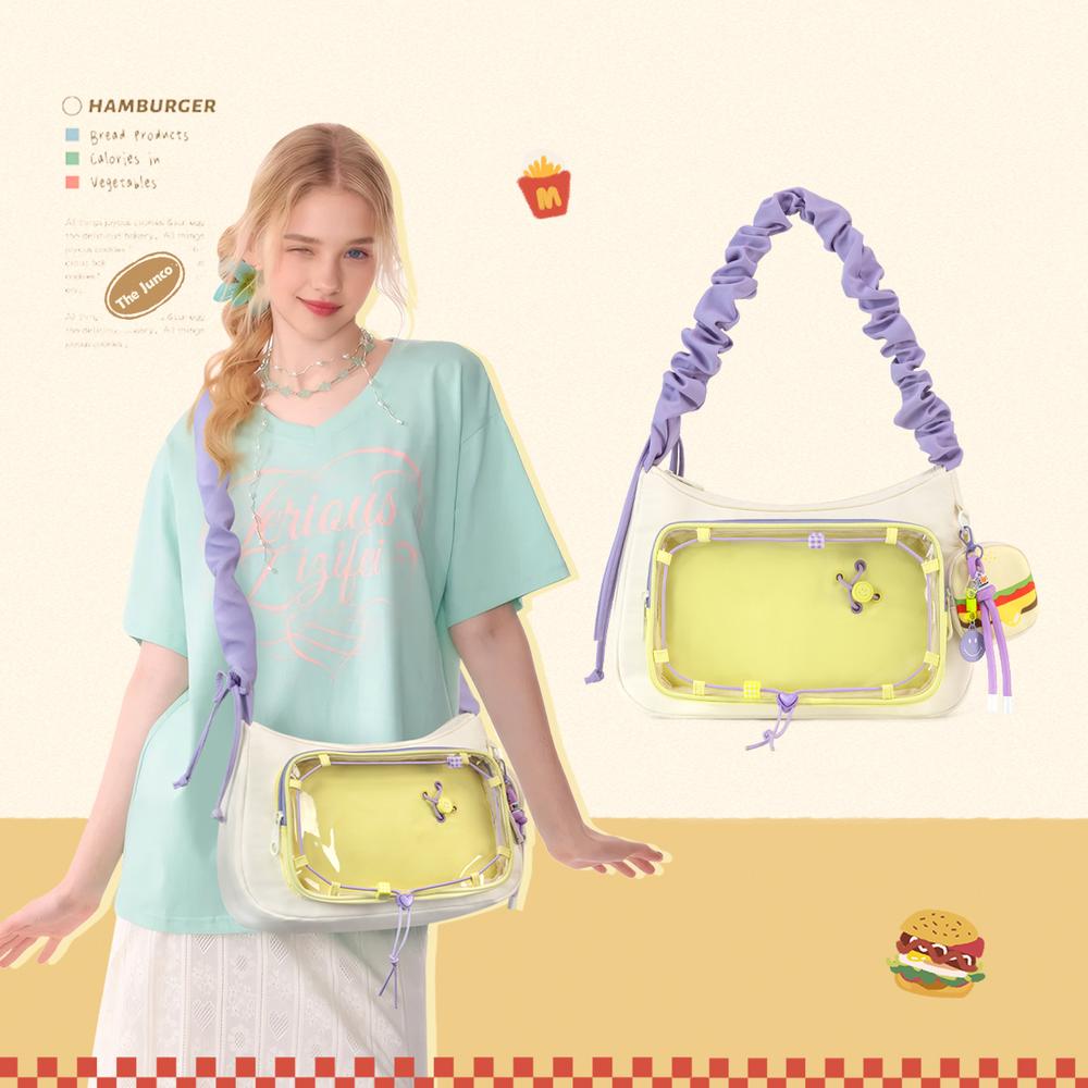 【Hamburger】Tote with Display Pocket Cute Cross-body Pain Bag