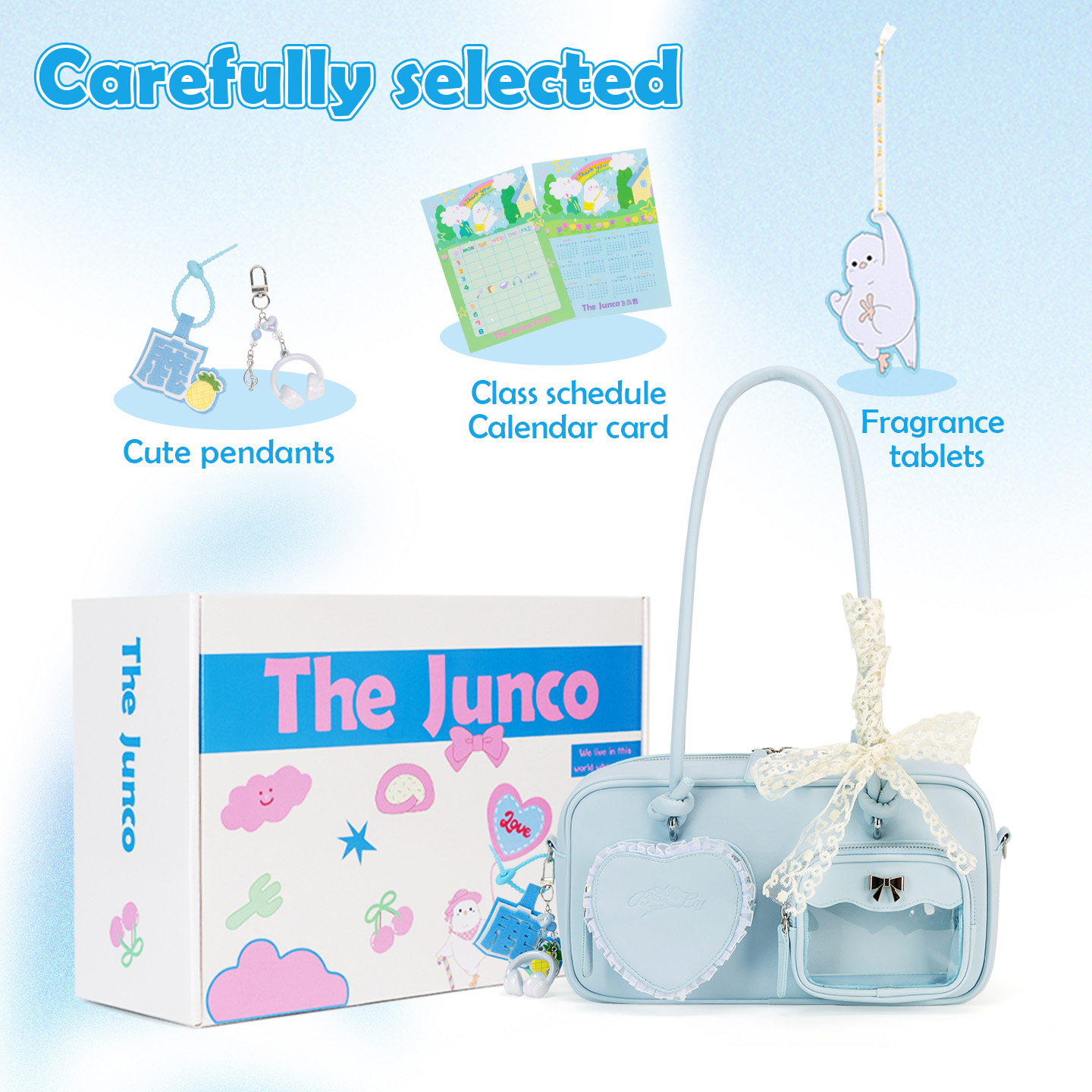 A uniquely designed blue deer cartoon handbag