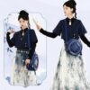 【Five Zhu】Pain Bag Dark Blue Round Wallet Cross-body Window Tote