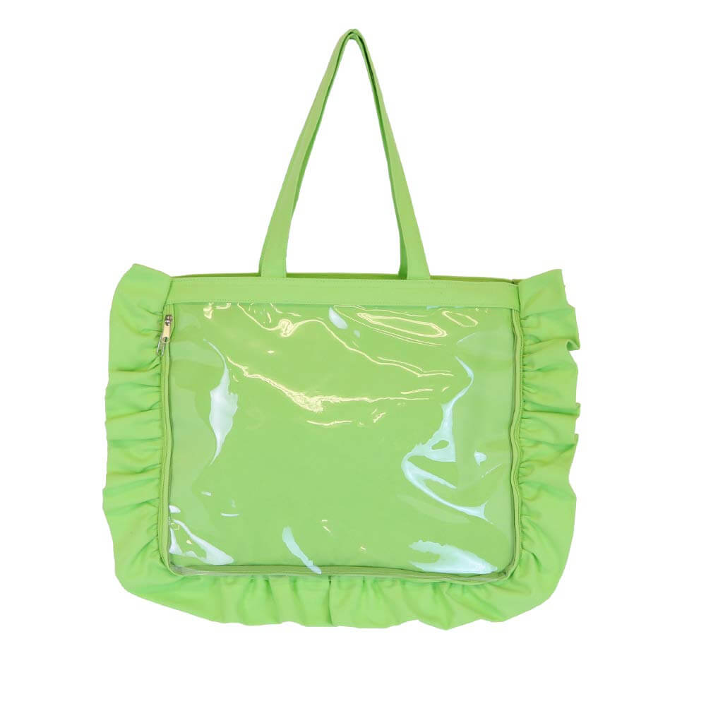 Lime Green Ruffled Tote Bag