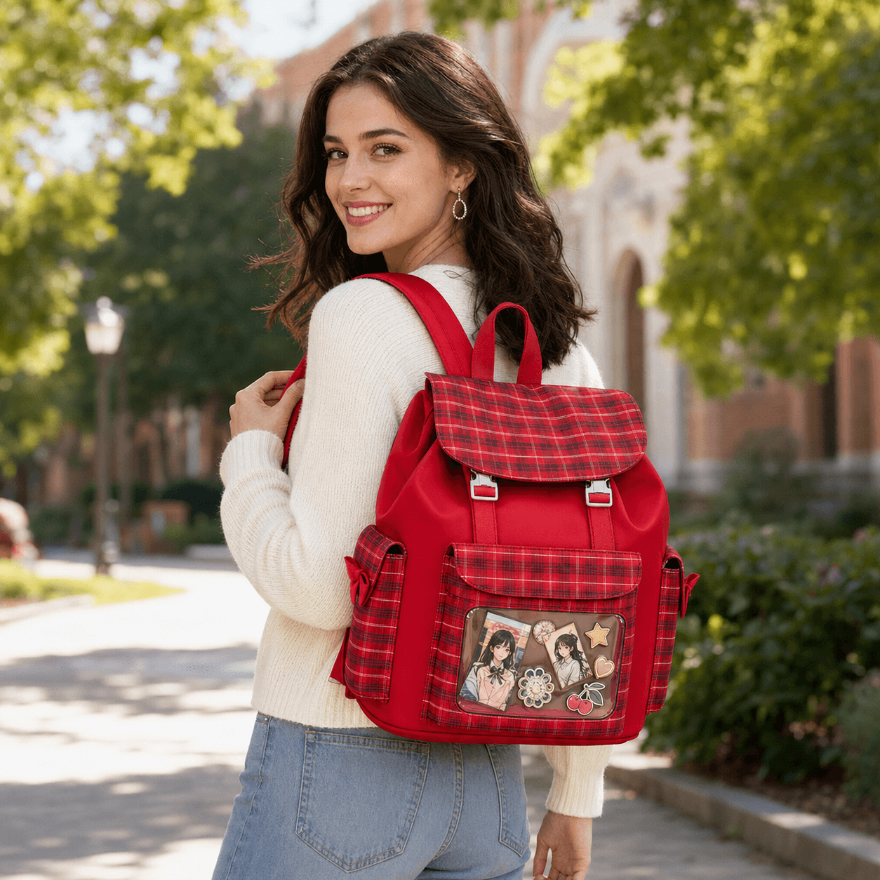 Red Academy Vintage Tartan Plaid Ita Bag Backpack Showcase