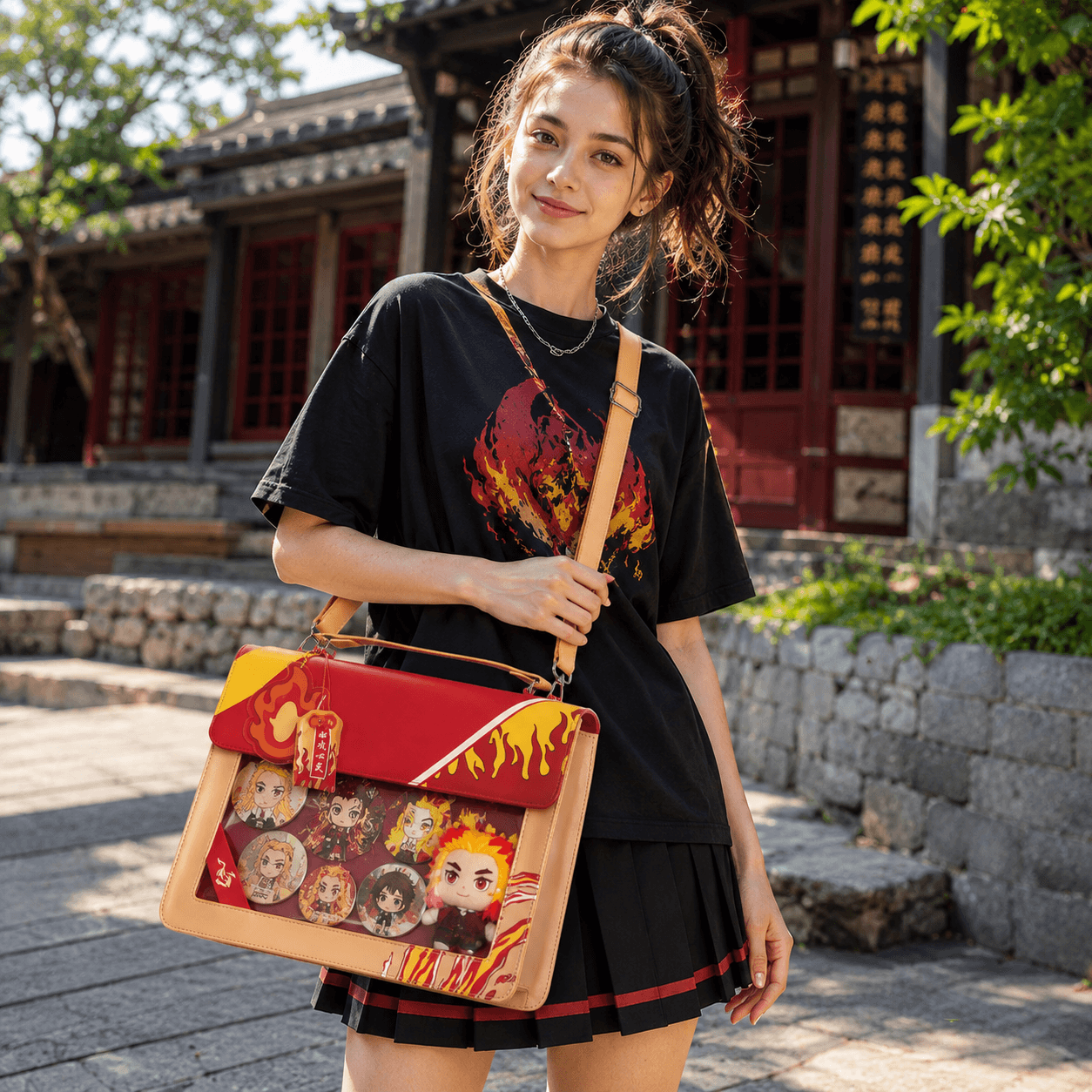 Set Your Heart Ablaze Flame Red & Gold Satchel Crossbody Ita Bag Showcase