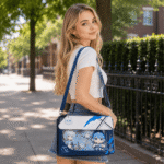 Ocean Blue & White Convertible Satchel Ita Bag | Clear Window